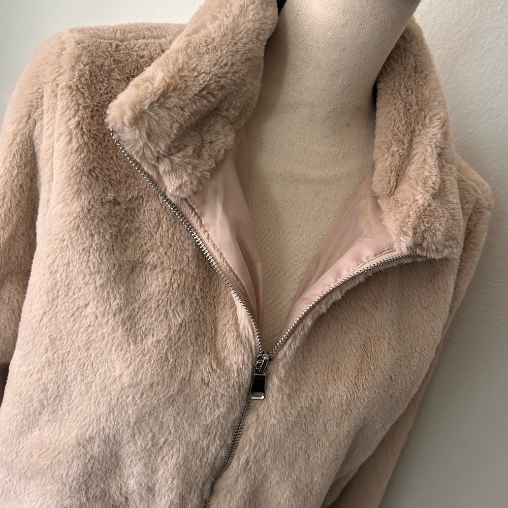 Faux Fur Zip-Front Jacket in Light Beige - Picture 2 of 2